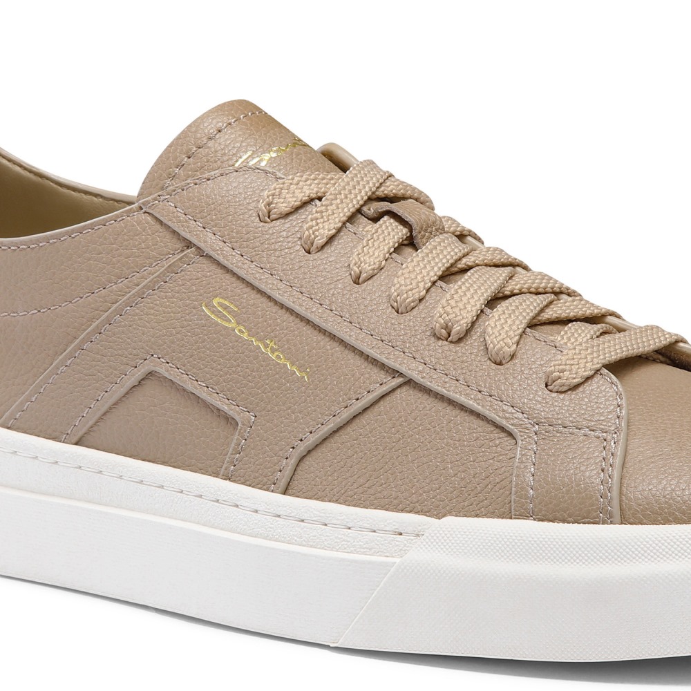 Double Buckle Sneaker da uomo in pelle bottalata beige - Naturale