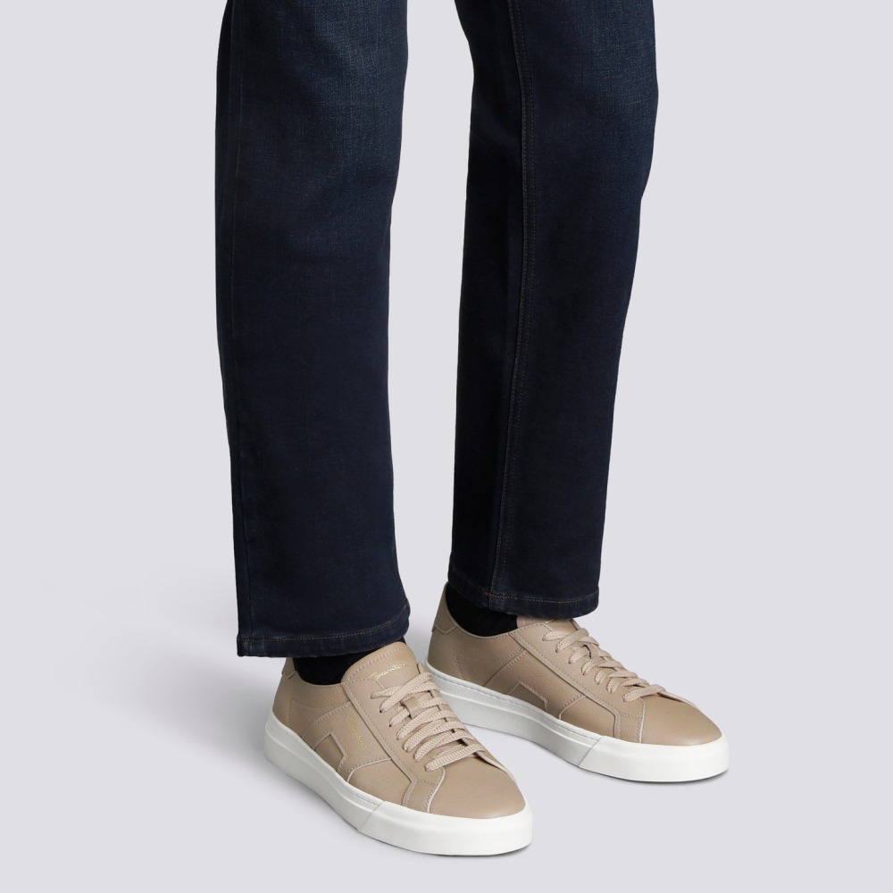 Double Buckle Sneaker da uomo in pelle bottalata beige - Naturale