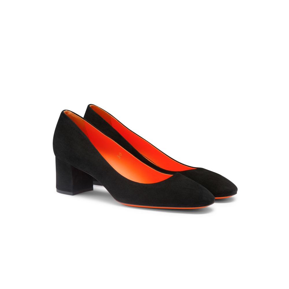 Décolletés tacco basso da donna in suede nero - Nero