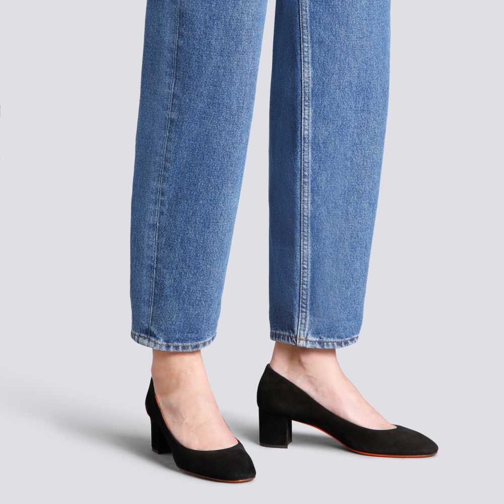 Décolletés tacco basso da donna in suede nero - Nero