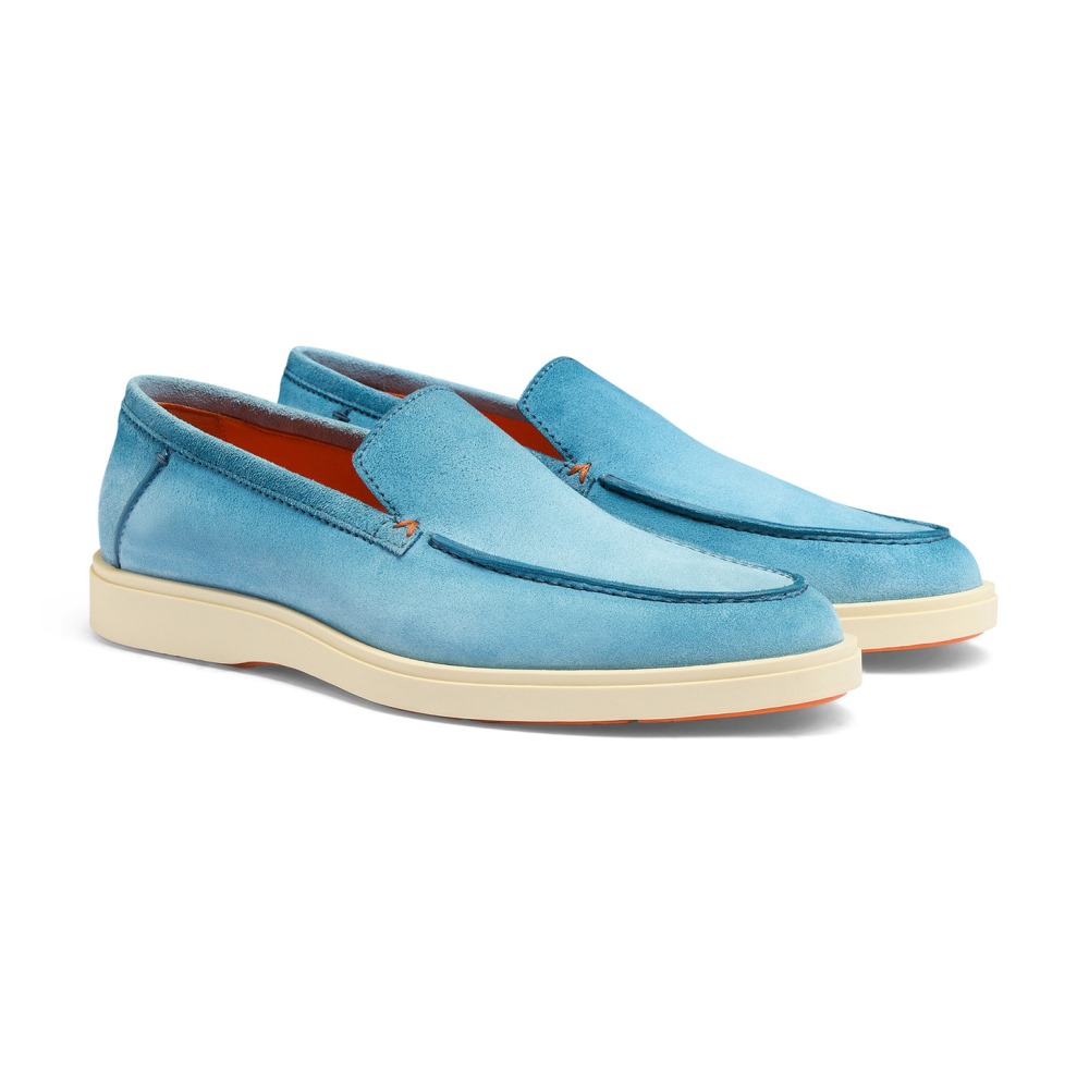 Mocassino da uomo in suede azzurro - Azzurro