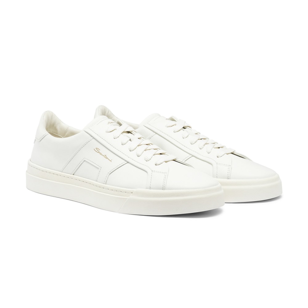 Double buckle sneaker da uomo in pelle bianca - Bianco
