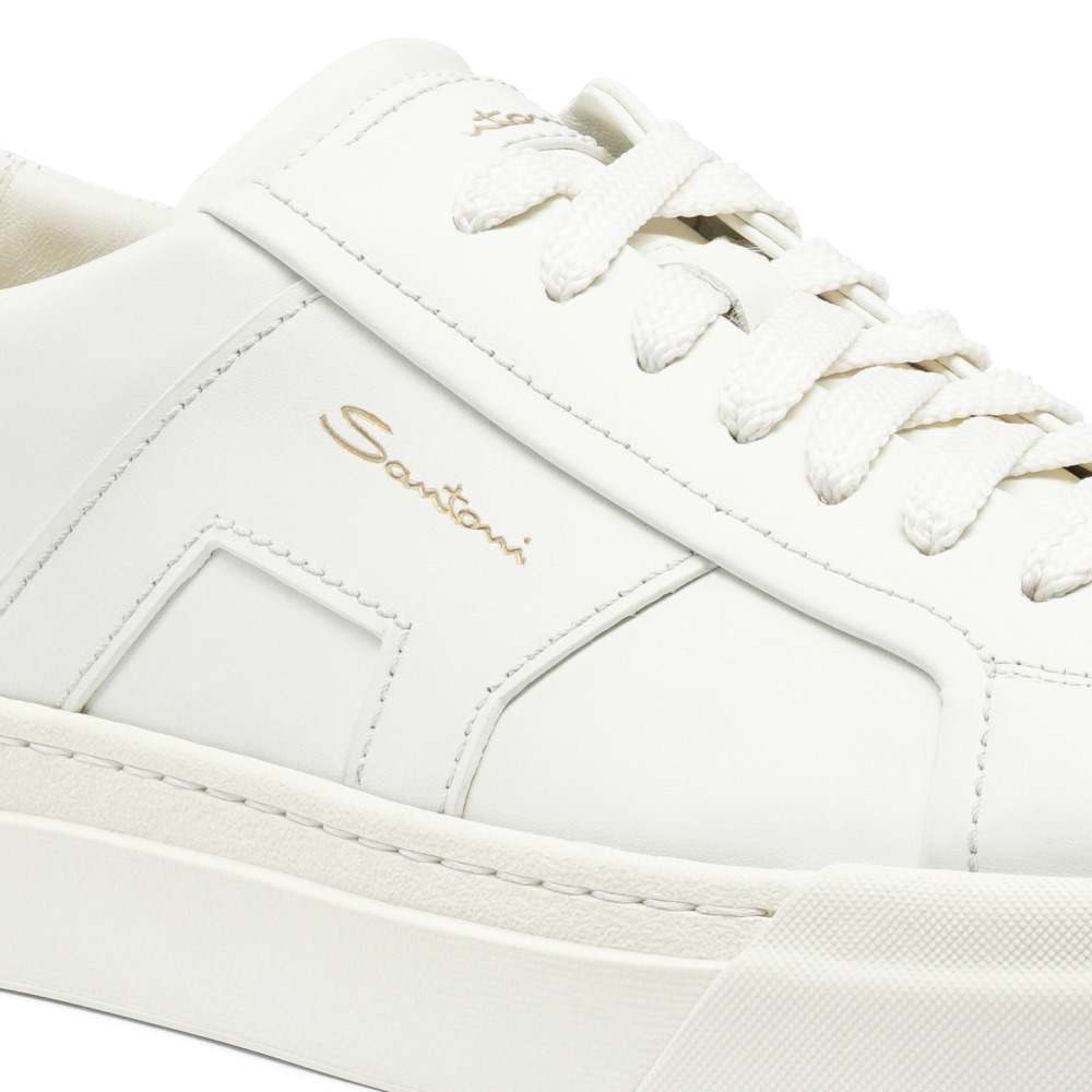 Double buckle sneaker da uomo in pelle bianca - Bianco