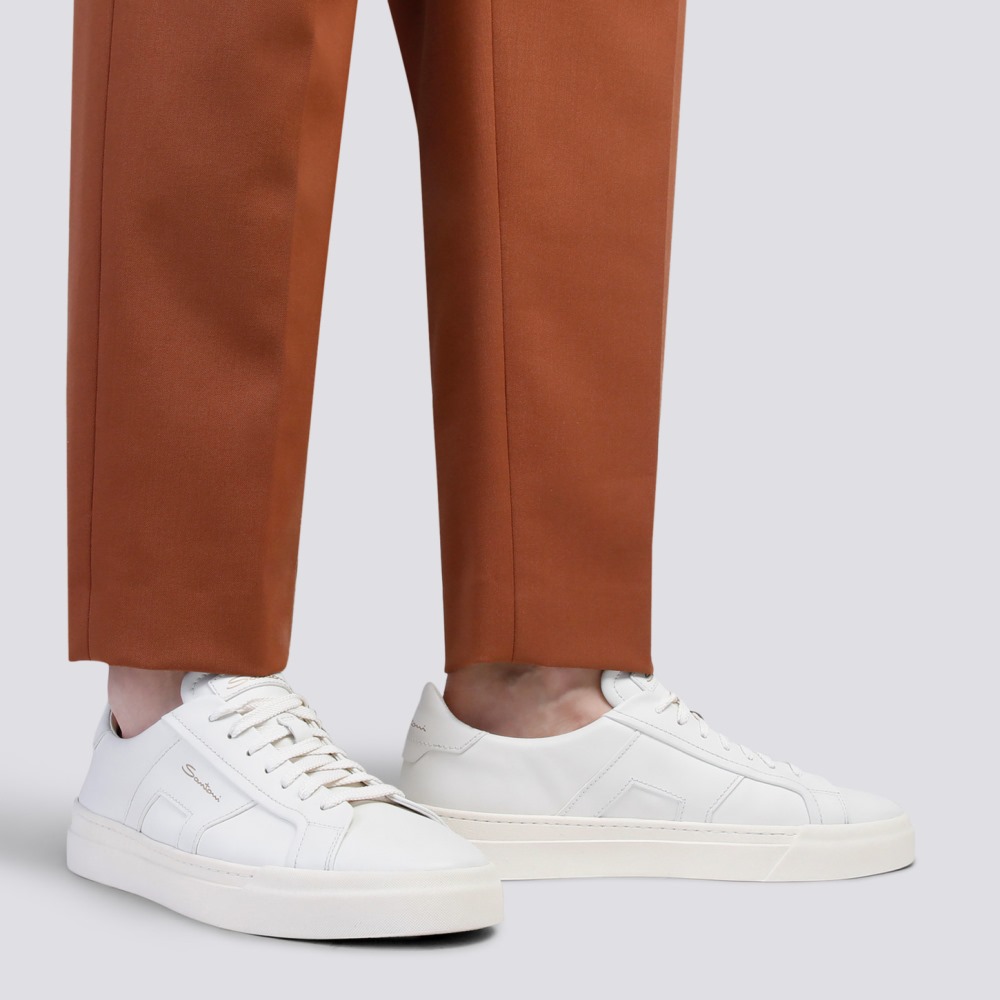 Double buckle sneaker da uomo in pelle bianca - Bianco
