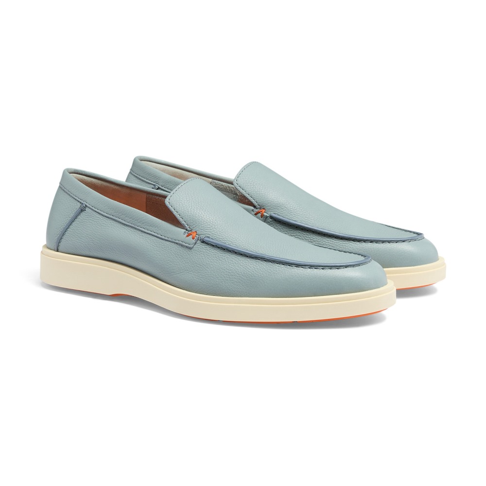 Mocassino da uomo in pelle bottalata azzurra - Azzurro
