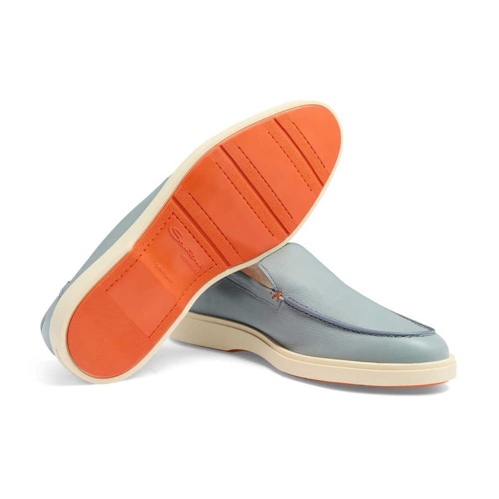 Mocassino da uomo in pelle bottalata azzurra - Azzurro