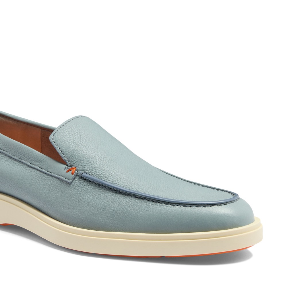 Mocassino da uomo in pelle bottalata azzurra - Azzurro