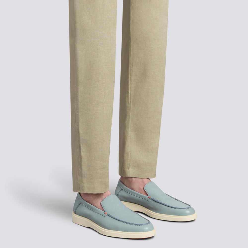 Mocassino da uomo in pelle bottalata azzurra - Azzurro