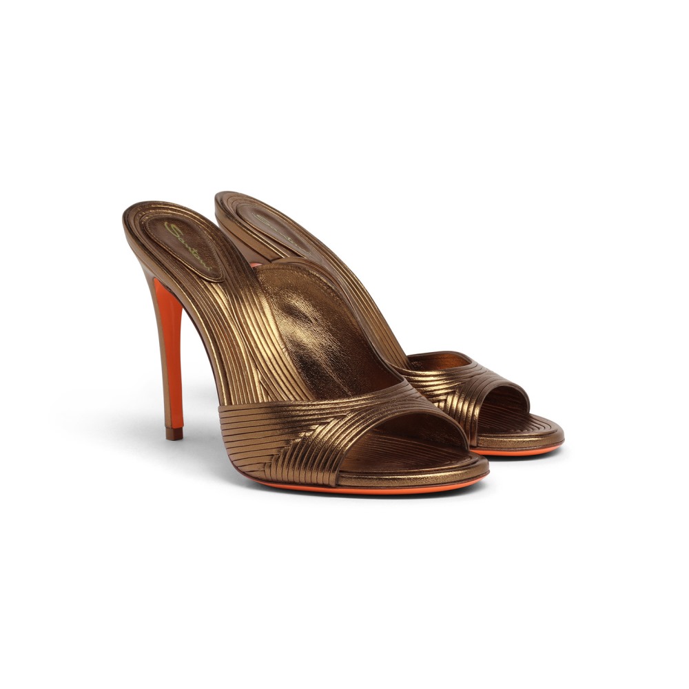 Sandalo tacco alto da donna in pelle oro - Oro