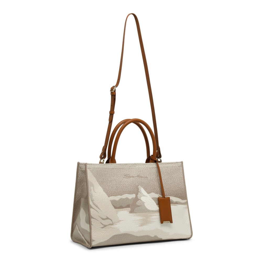 Borsa tote media in tessuto beige - Naturale