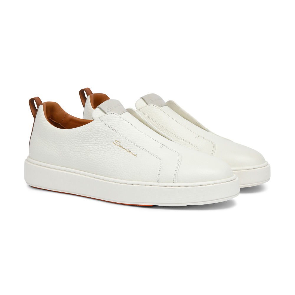 Sneaker slip-on da uomo in pelle bottalata bianca - Bianco