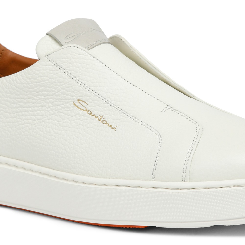 Sneaker slip-on da uomo in pelle bottalata bianca - Bianco
