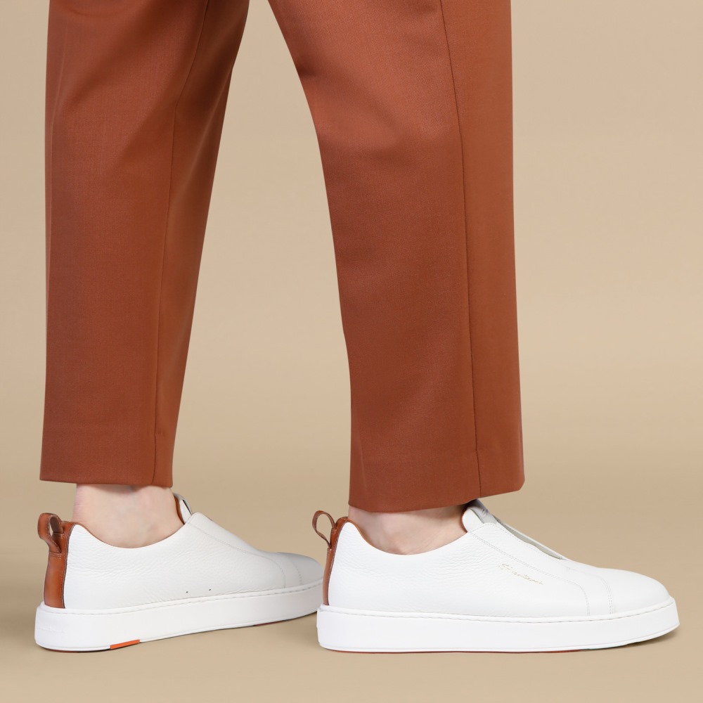 Sneaker slip-on da uomo in pelle bottalata bianca - Bianco