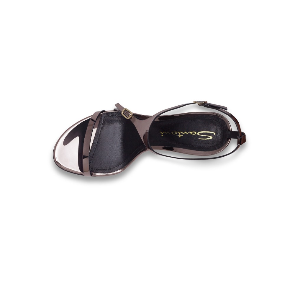 Sandalo tacco alto da donna in materiale specchiato color piombo - Argento
