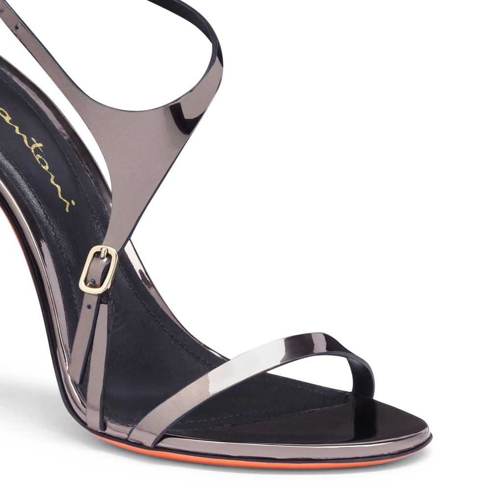 Sandalo tacco alto da donna in materiale specchiato color piombo - Argento