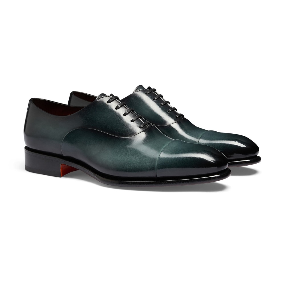 Stringata Oxford da uomo in pelle verde - Verde