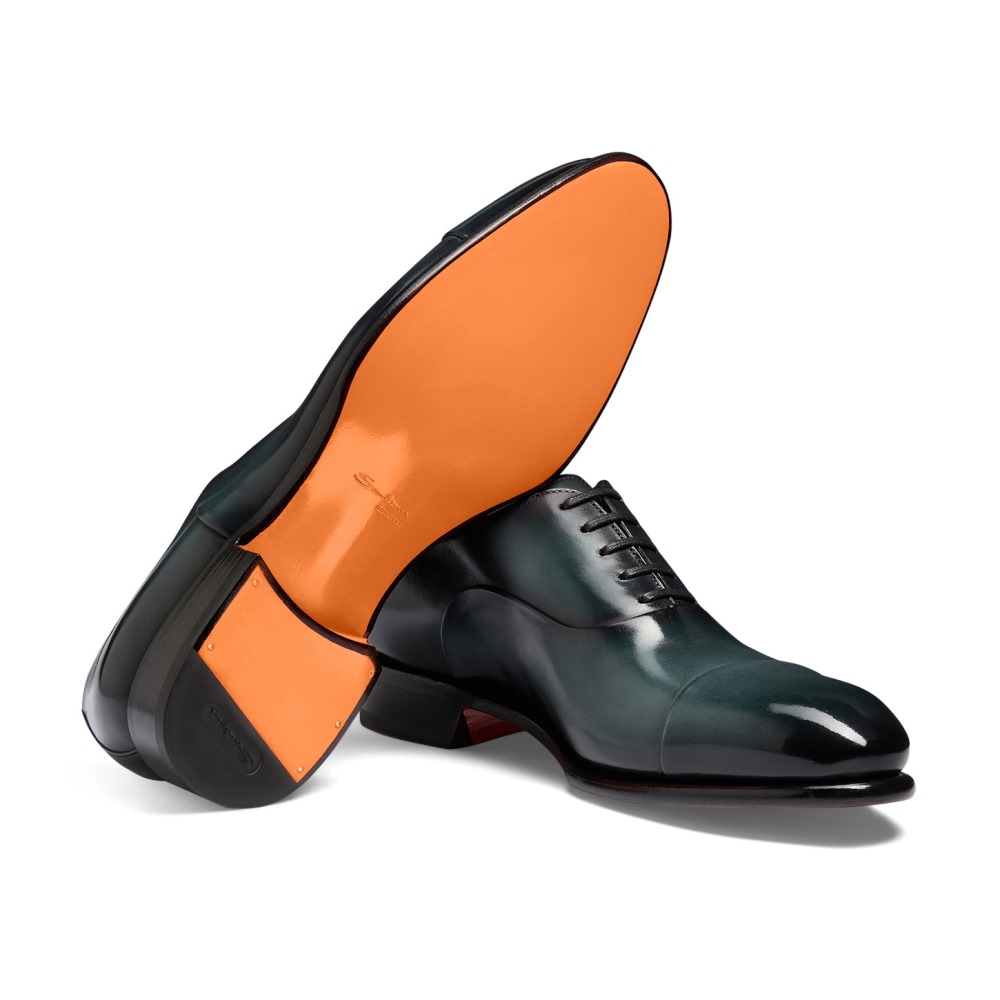 Stringata Oxford da uomo in pelle verde - Verde