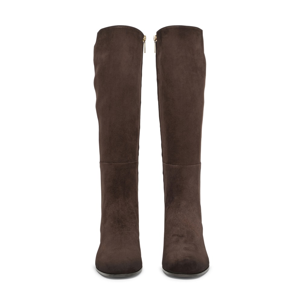 Stivale tacco medio da donna in suede testa di moro - Testa di moro