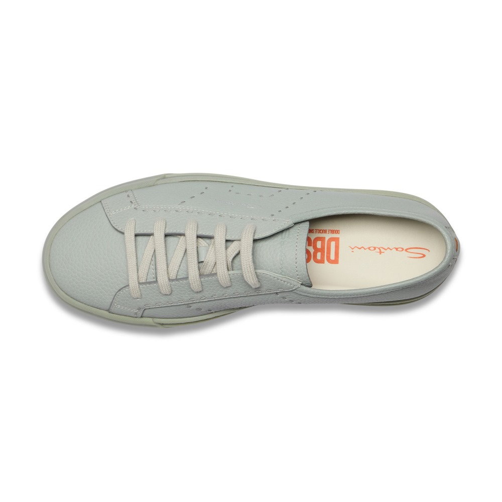 Double Buckle Sneaker da uomo in pelle bottalata azzurra - Azzurro