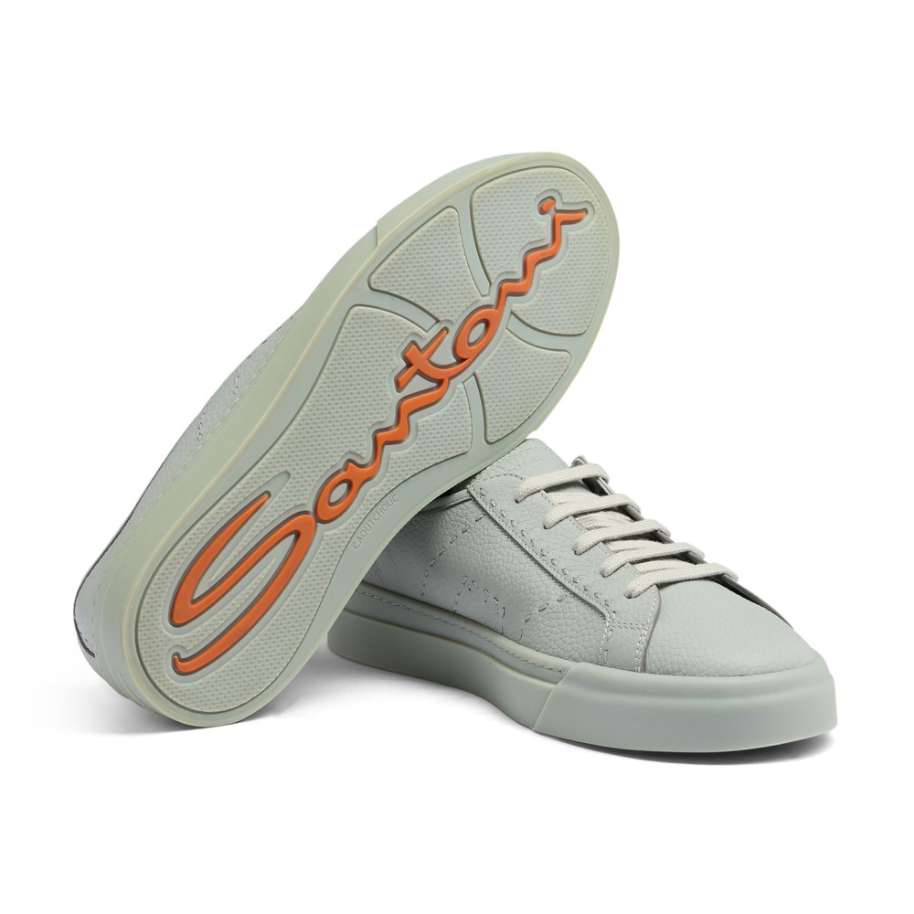 Double Buckle Sneaker da uomo in pelle bottalata azzurra - Azzurro