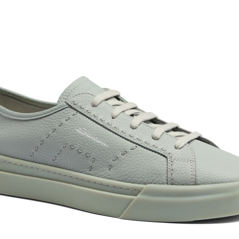 Double Buckle Sneaker da uomo in pelle bottalata azzurra - Azzurro