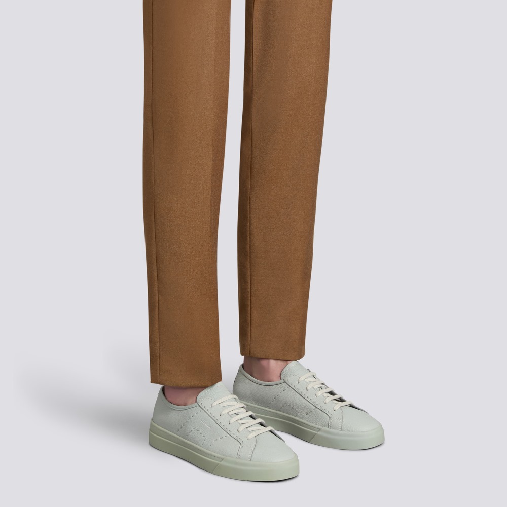 Double Buckle Sneaker da uomo in pelle bottalata azzurra - Azzurro