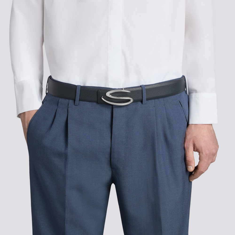 Asta per cintura in pelle bottalata blu - Blu