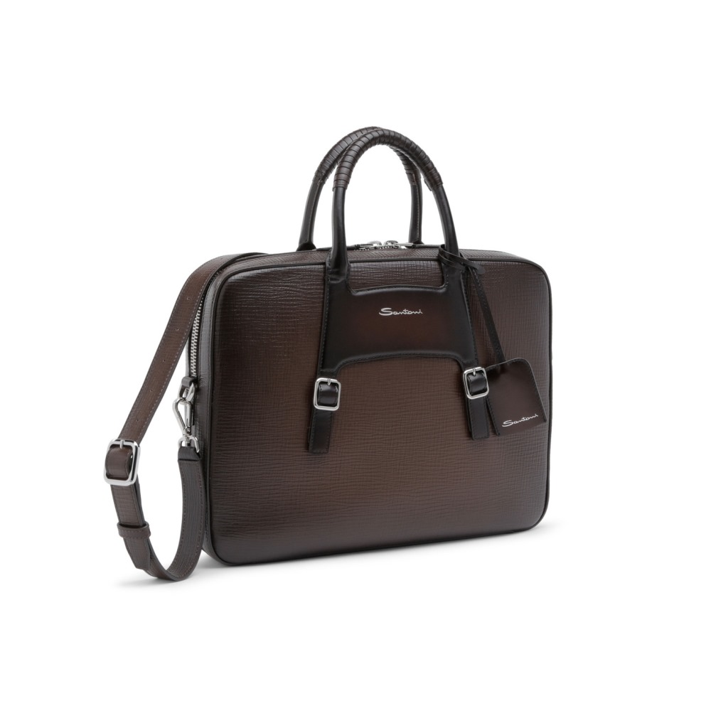 Briefcase in pelle stampata marrone - Testa di moro
