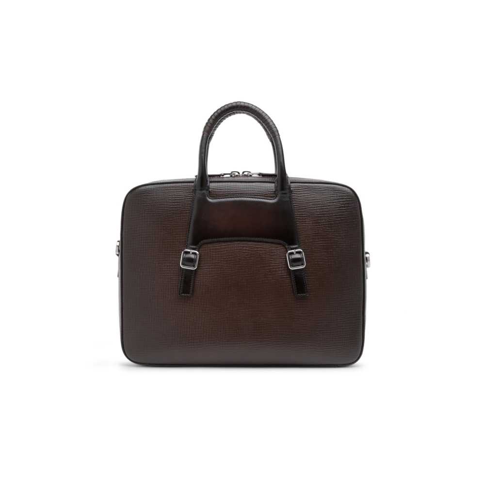 Briefcase in pelle stampata marrone - Testa di moro