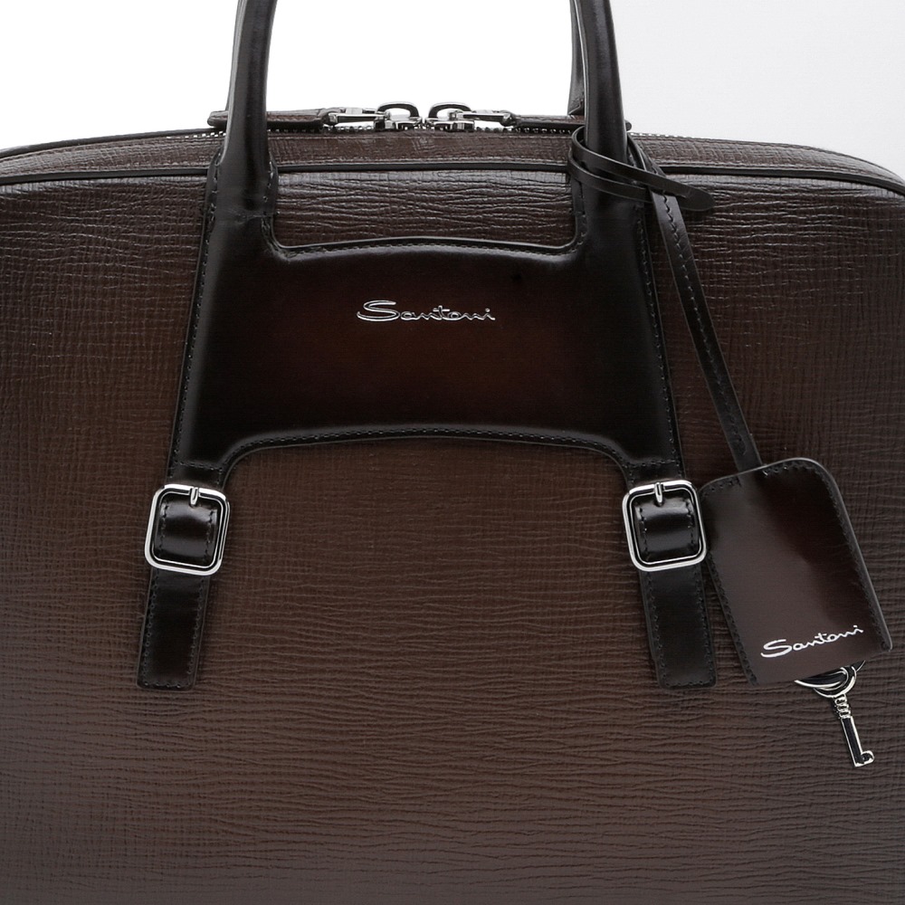 Briefcase in pelle stampata marrone - Testa di moro