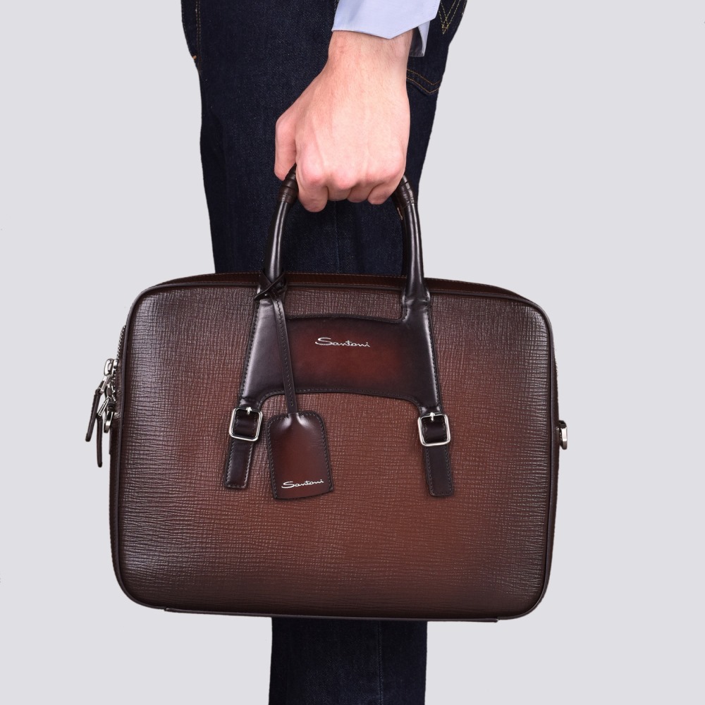 Briefcase in pelle stampata marrone - Testa di moro