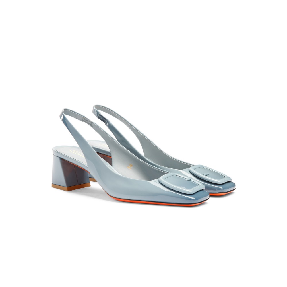 Slingback tacco medio da donna in vernice azzurra - Azzurro
