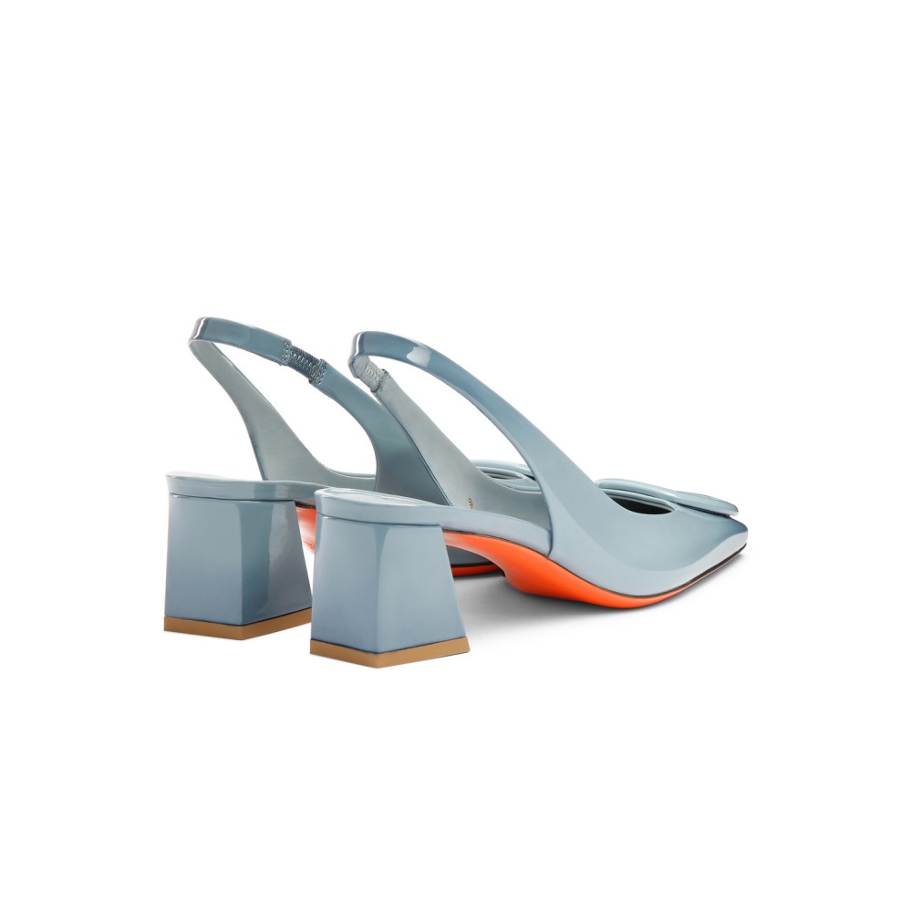 Slingback tacco medio da donna in vernice azzurra - Azzurro