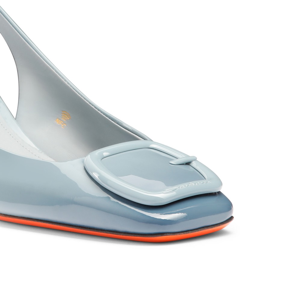 Slingback tacco medio da donna in vernice azzurra - Azzurro