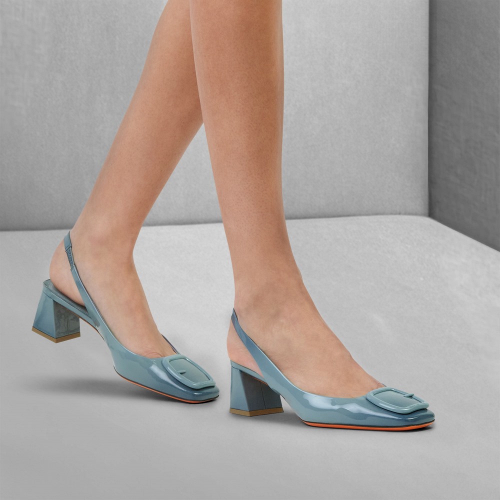 Slingback tacco medio da donna in vernice azzurra - Azzurro