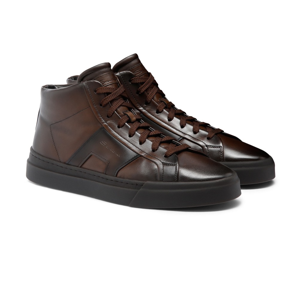 Double Buckle Sneaker da uomo in pelle testa di moro - Testa di moro
