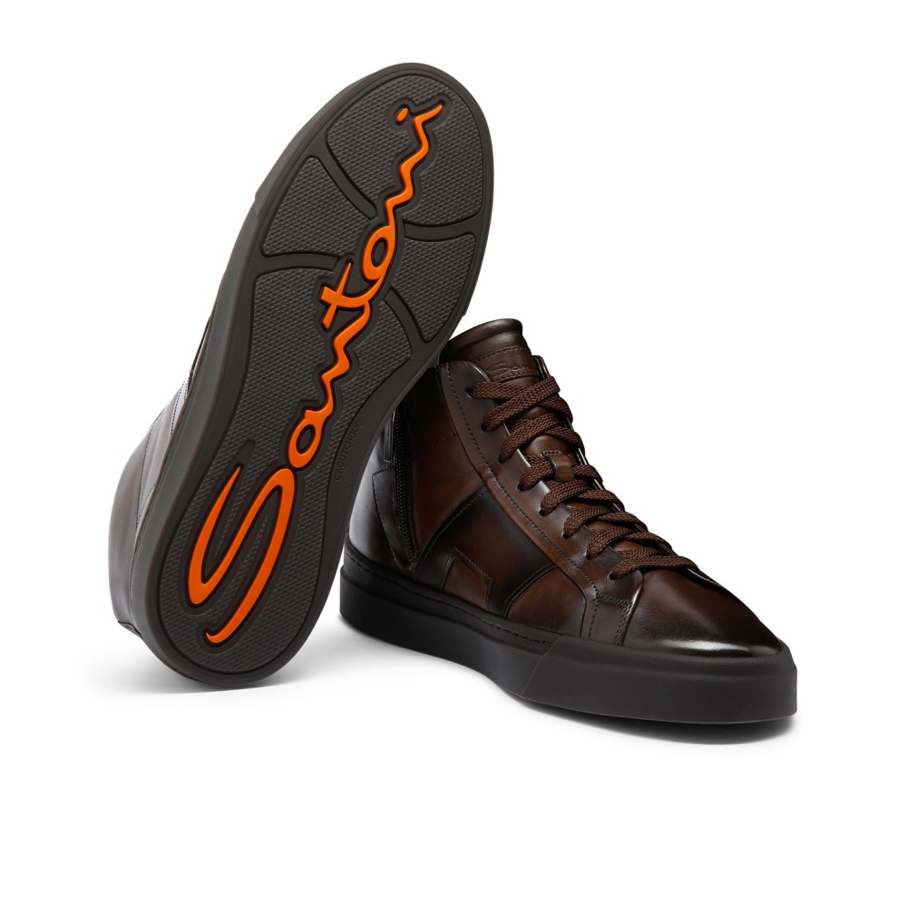 Double Buckle Sneaker da uomo in pelle testa di moro - Testa di moro