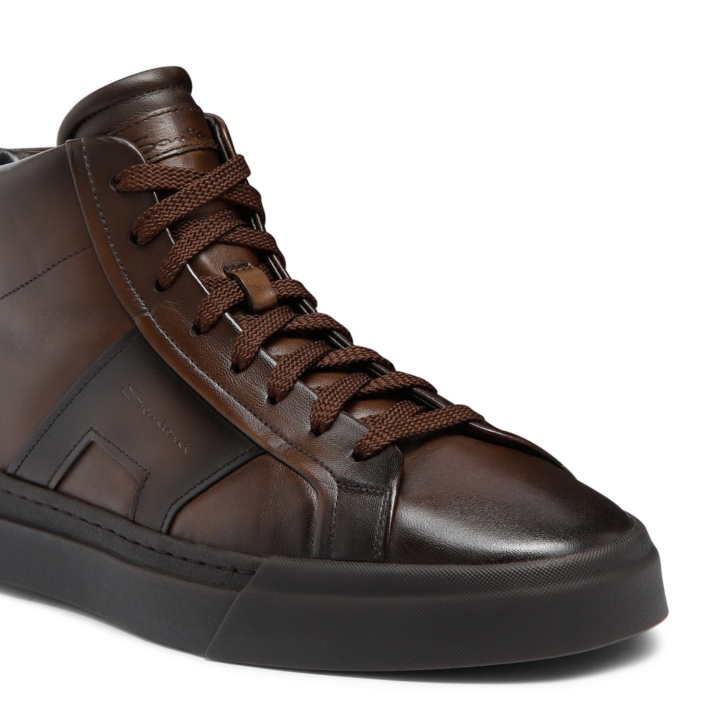Double Buckle Sneaker da uomo in pelle testa di moro - Testa di moro
