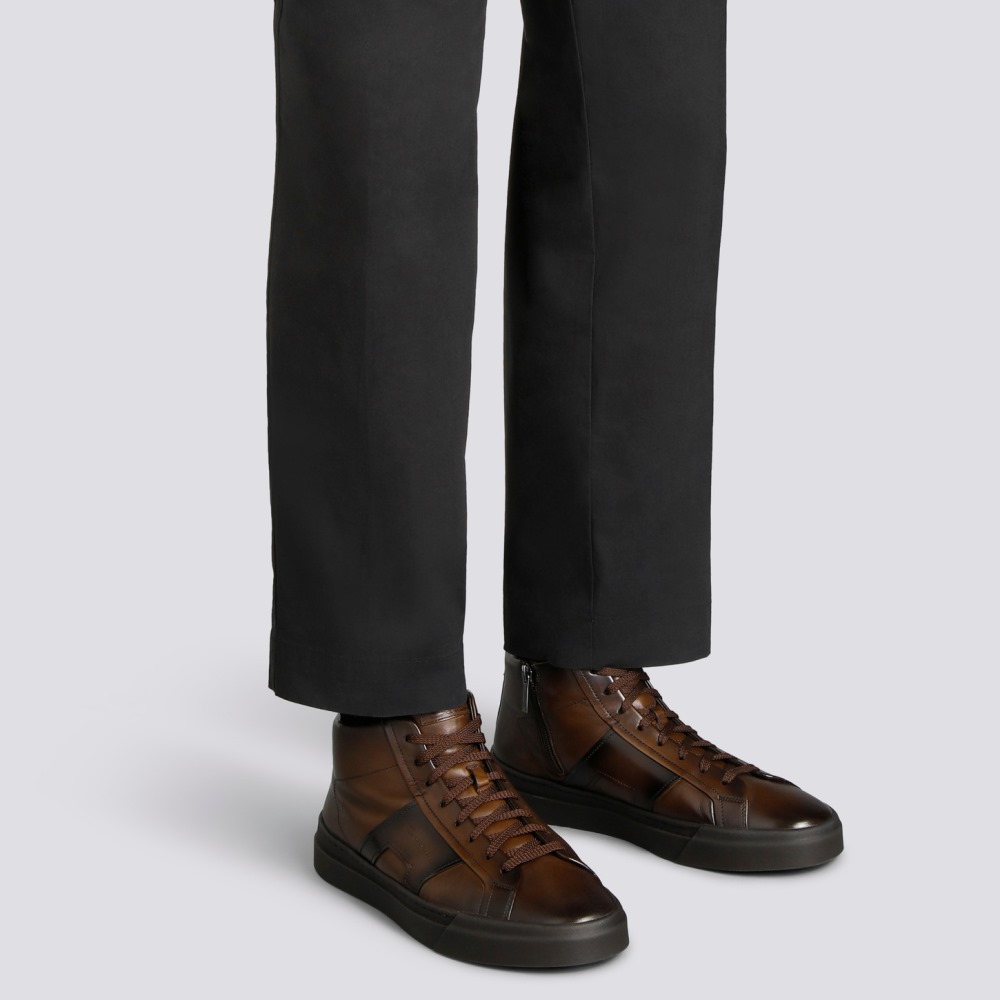 Double Buckle Sneaker da uomo in pelle testa di moro - Testa di moro