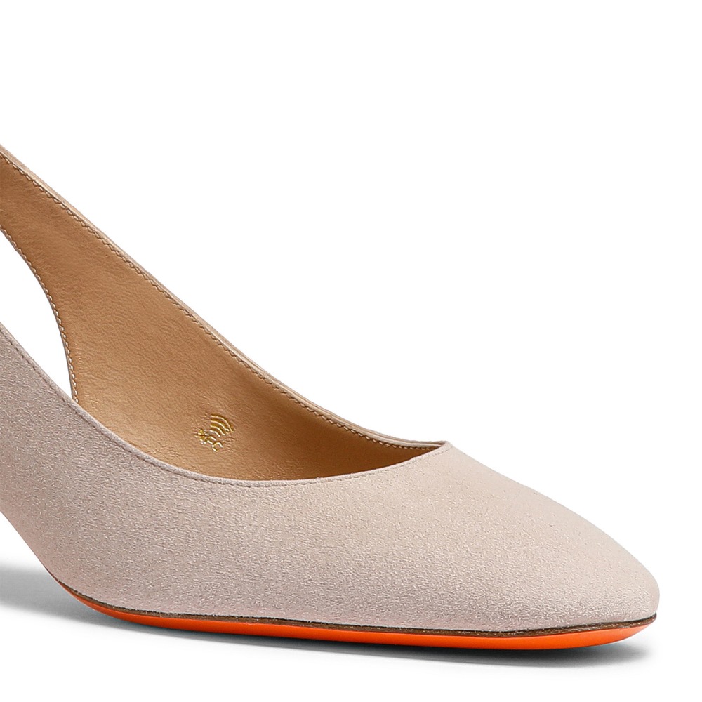 Slingback tacco basso da donna in suede rosa - Rosa