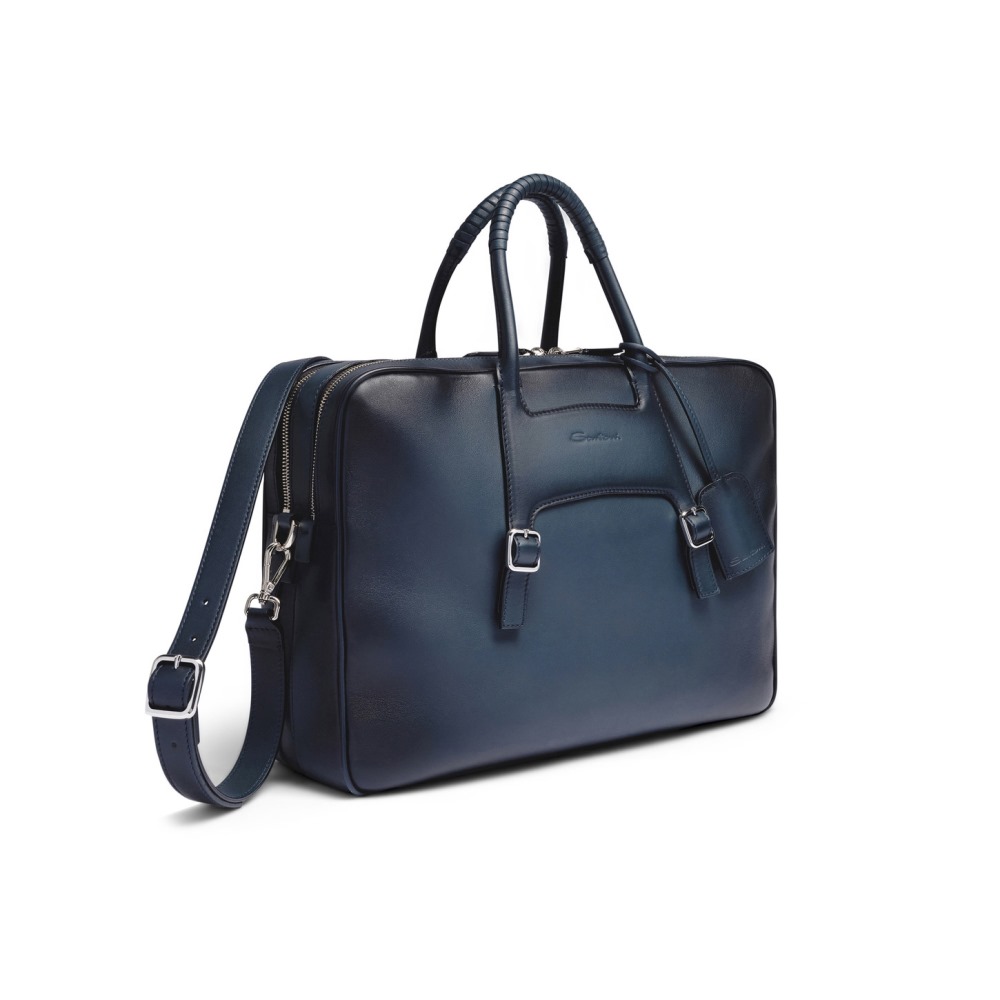Borsa porta pc in pelle blu - Blu