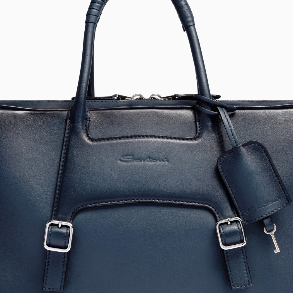 Borsa porta pc in pelle blu - Blu