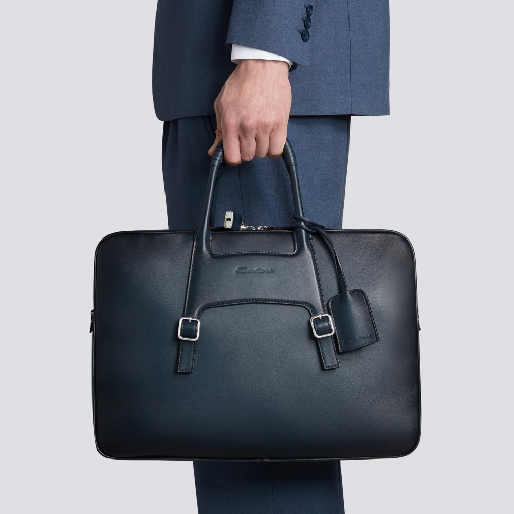 Borsa porta pc in pelle blu - Blu
