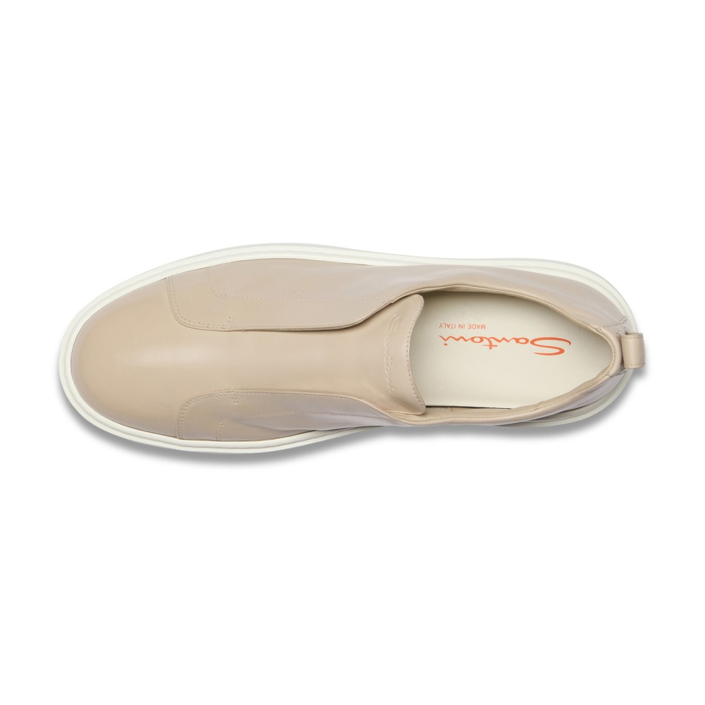 Sneaker slip-on da uomo in pelle beige - Naturale