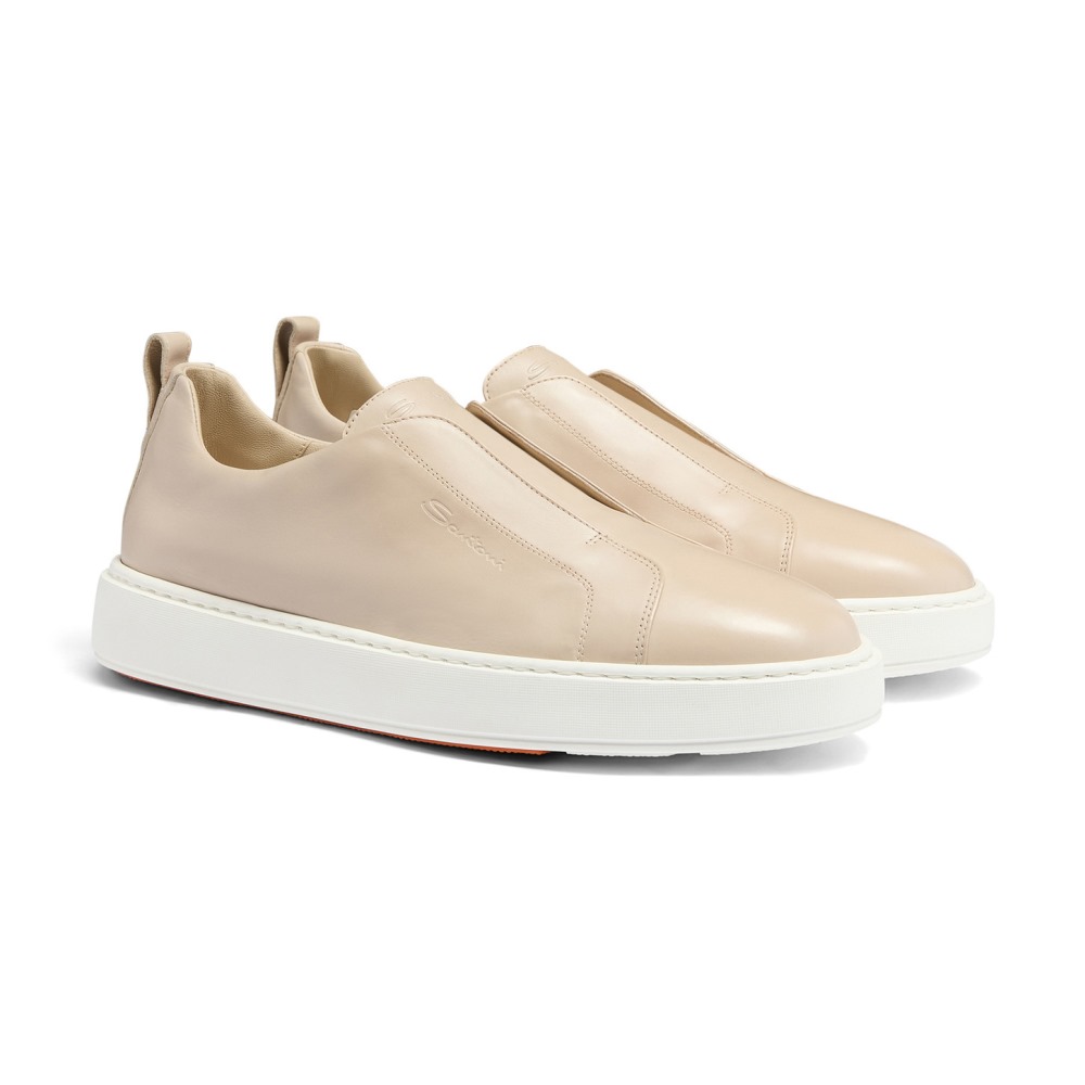 Sneaker slip-on da uomo in pelle beige - Naturale