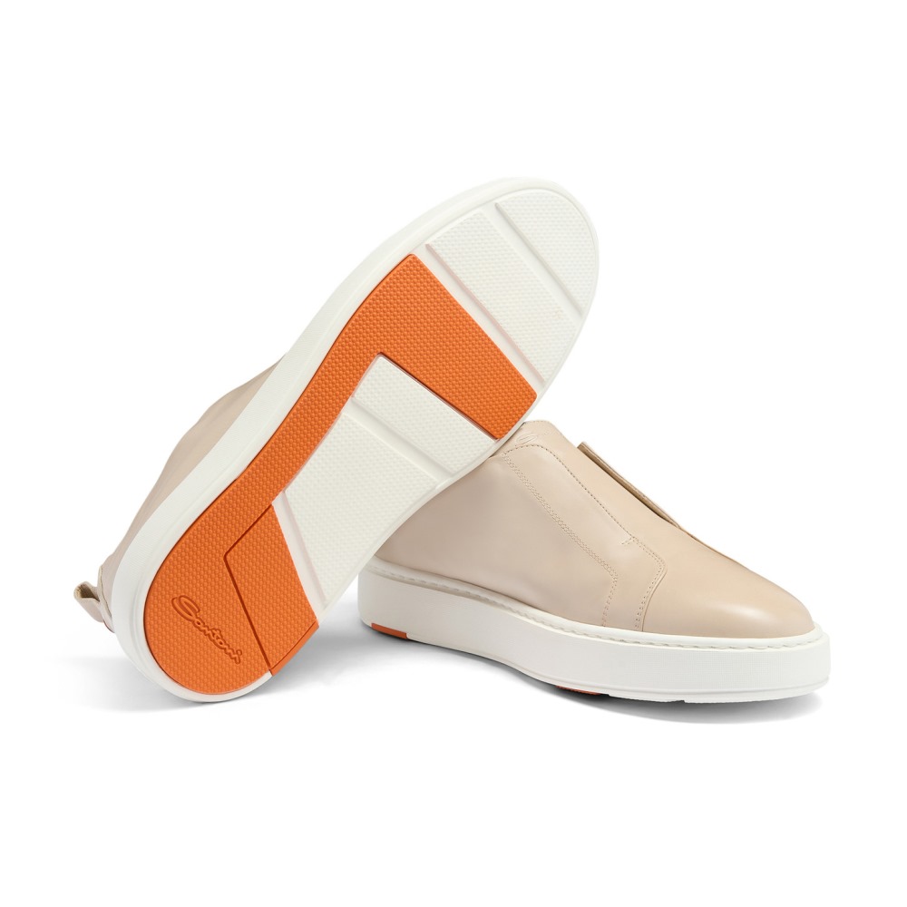 Sneaker slip-on da uomo in pelle beige - Naturale