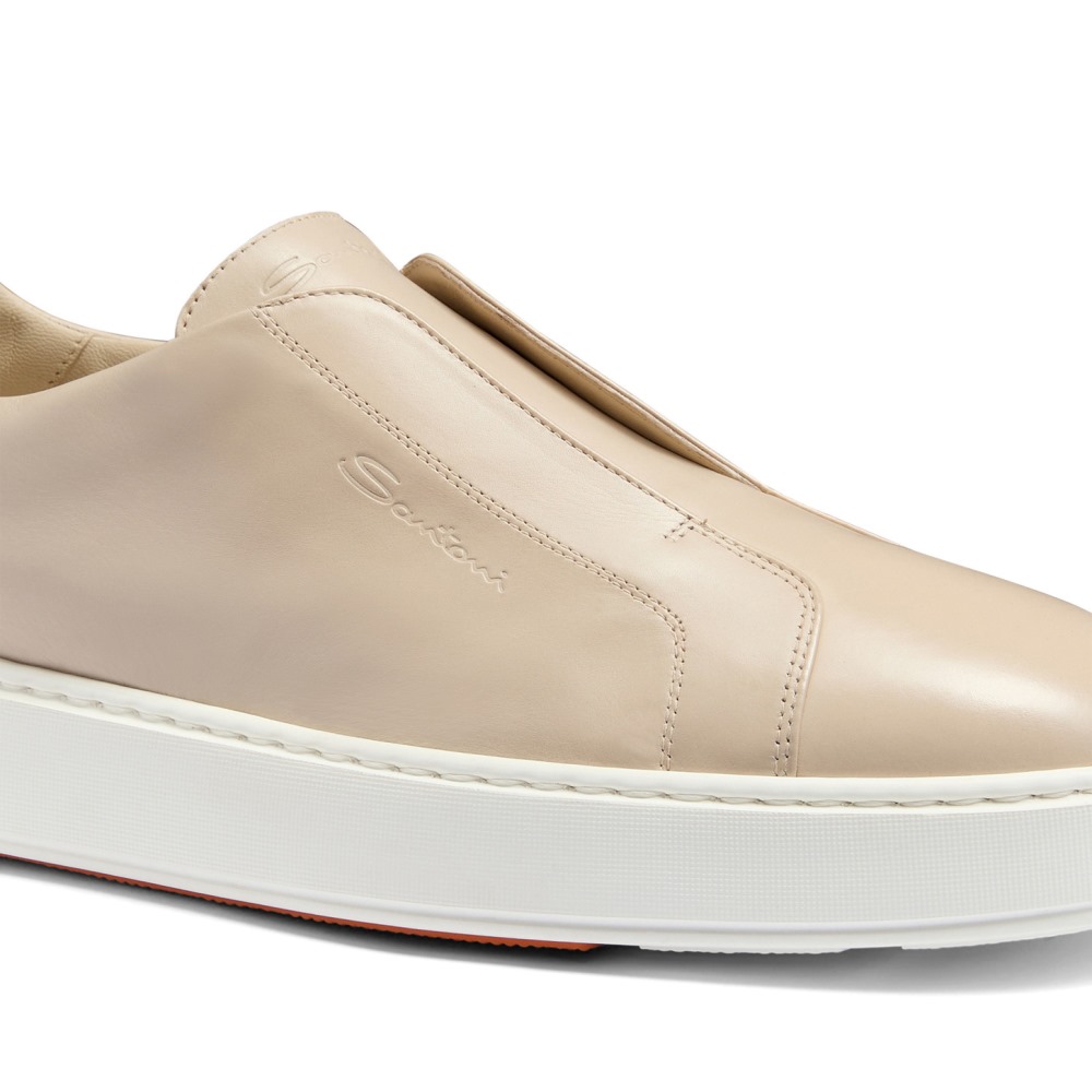 Sneaker slip-on da uomo in pelle beige - Naturale