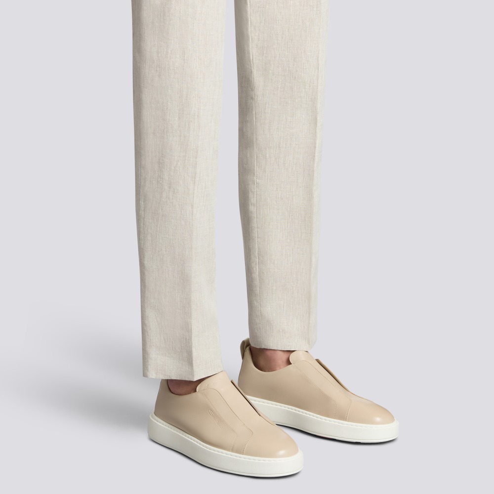 Sneaker slip-on da uomo in pelle beige - Naturale