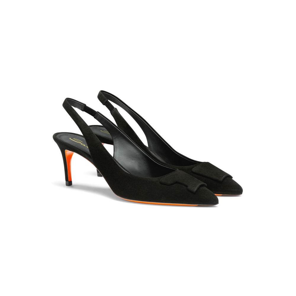 Slingback Santoni Sibille tacco medio da donna in suede nero - Nero