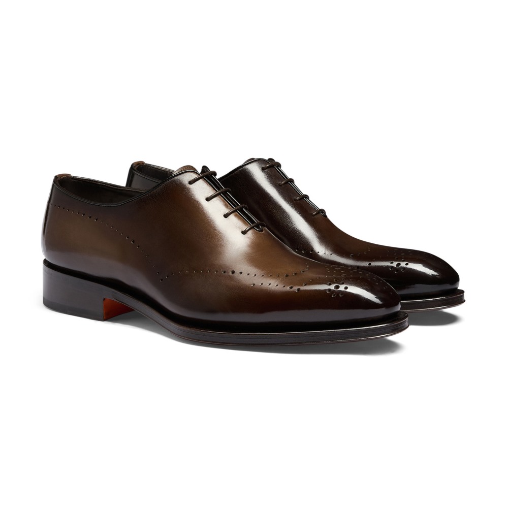 Stringata Oxford da uomo in pelle testa di moro - Testa di moro